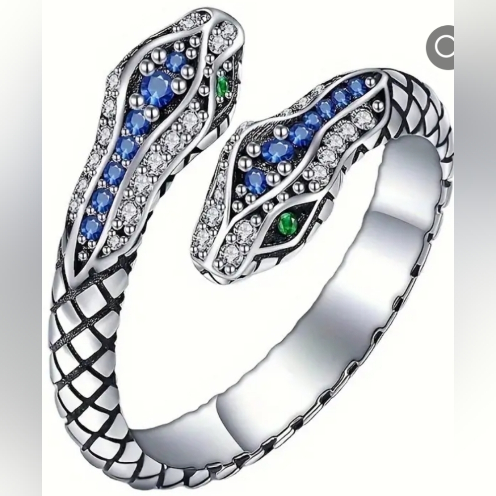 Adjustable Ring With Rhinestone Snake Design Whimsigoth,Mobwife, Darkfairy(#012)
